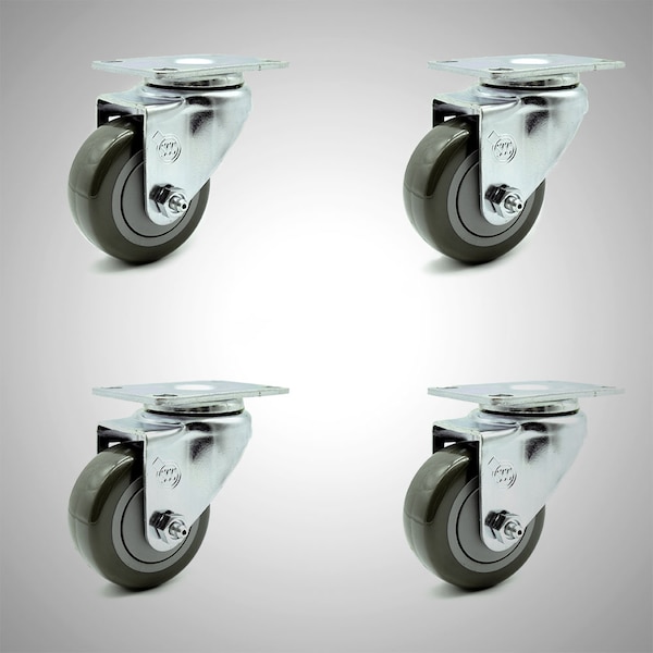 3 Inch SS Gray Polyurethane Wheel Swivel Top Plate Caster Set